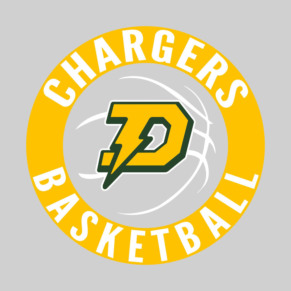 Midland Dow Chargers - Basketball - Circular Text with Basketball Threads and Mascot