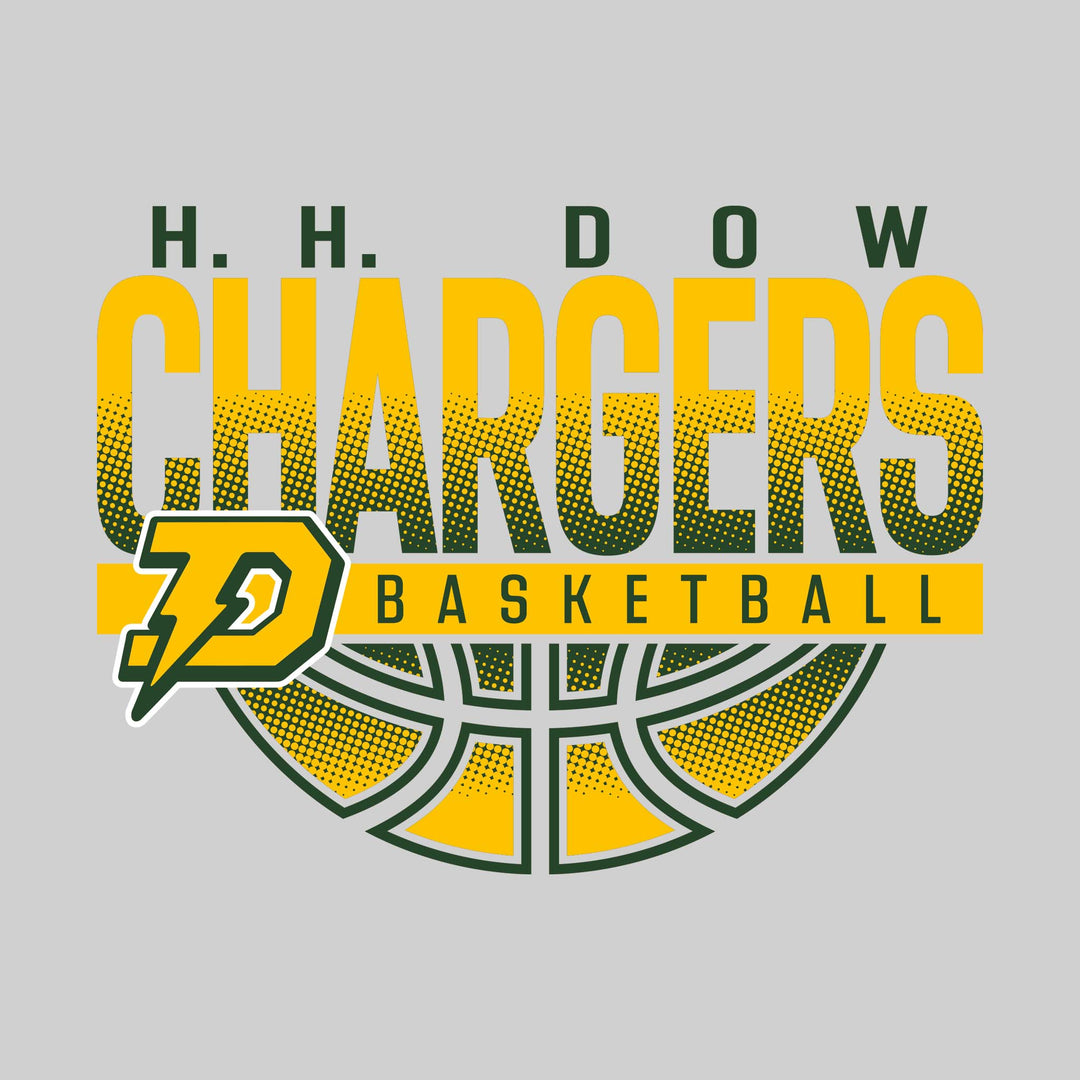 Midland Dow Chargers - Basketball - Halftone Chargers Over Basketball with Mascot