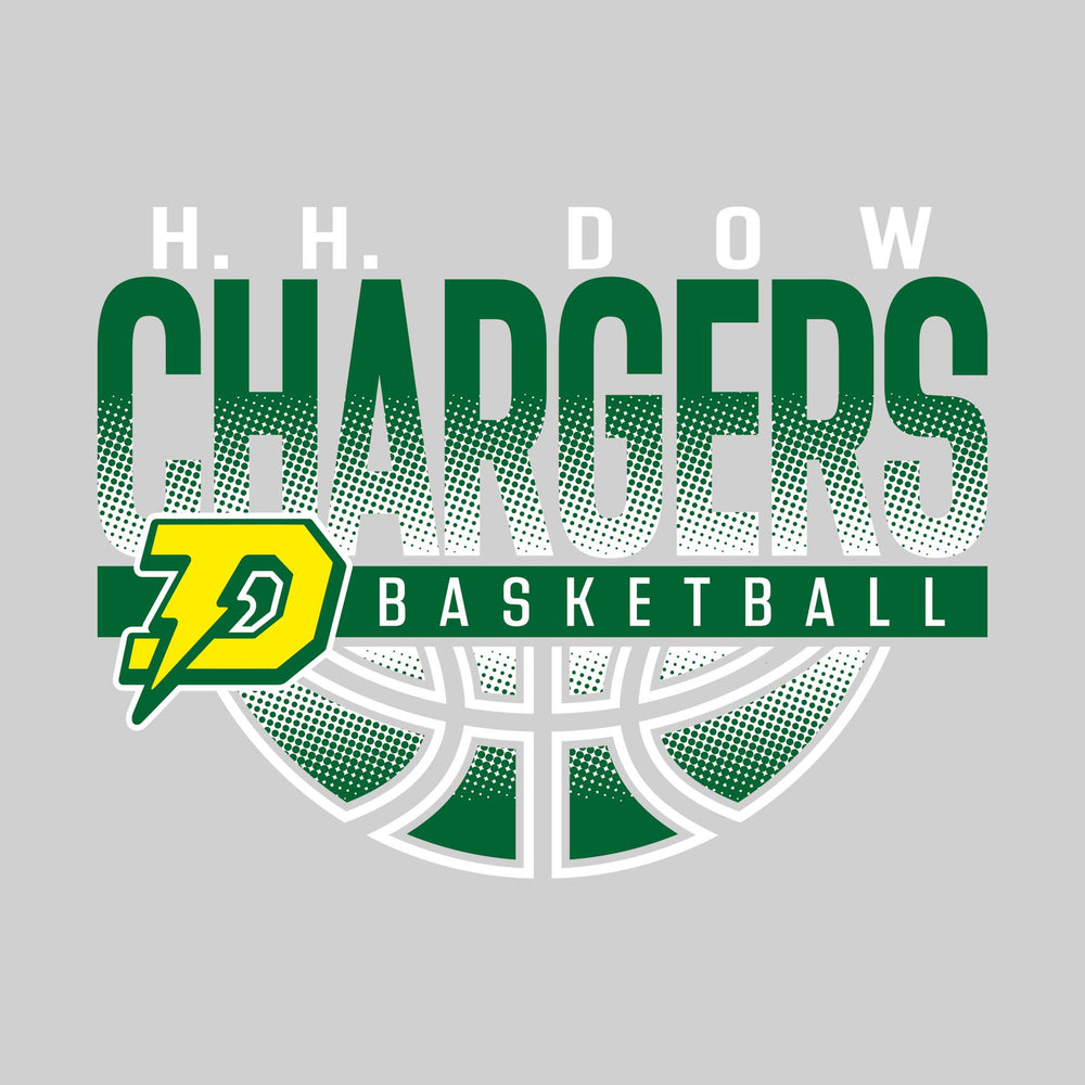 Midland Dow Chargers - Basketball - Halftone Chargers Over Basketball with Mascot