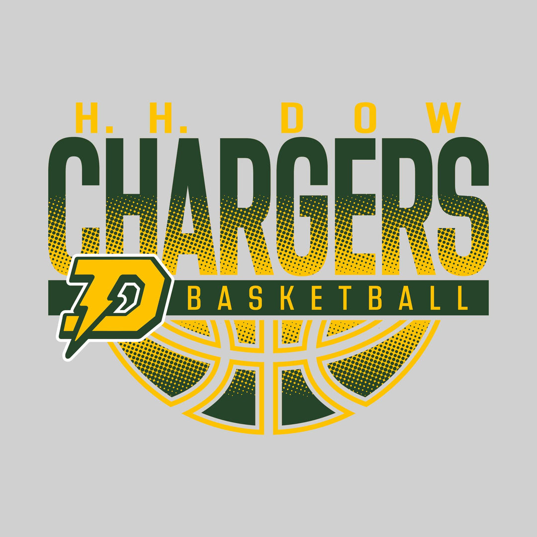 Midland Dow Chargers - Basketball - Halftone Chargers Over Basketball with Mascot