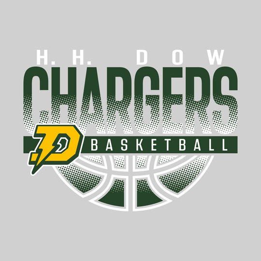 Midland Dow Chargers - Basketball - Halftone Chargers Over Basketball with Mascot