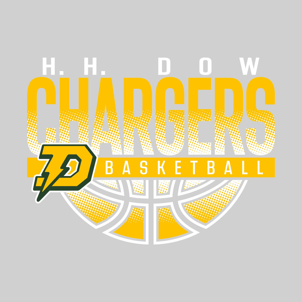 Midland Dow Chargers - Basketball - Halftone Chargers Over Basketball with Mascot