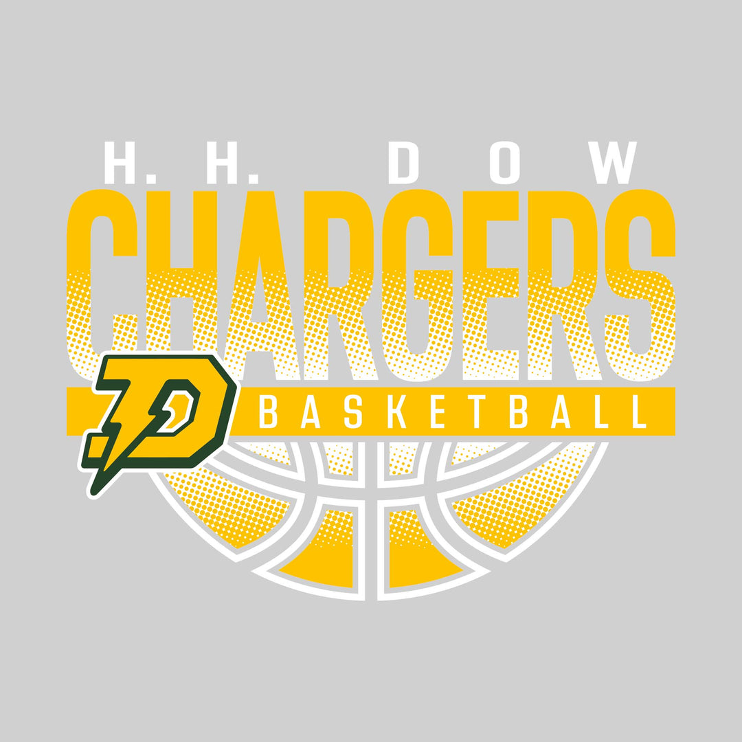 Midland Dow Chargers - Basketball - Halftone Chargers Over Basketball with Mascot