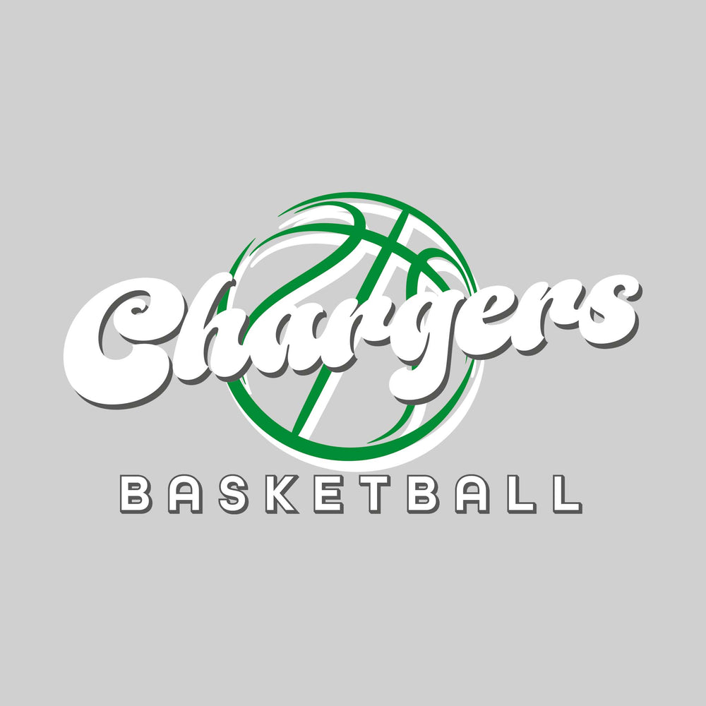 Midland Dow Chargers - Basketball - Retro Chargers Text with Abstract Basketball Outline