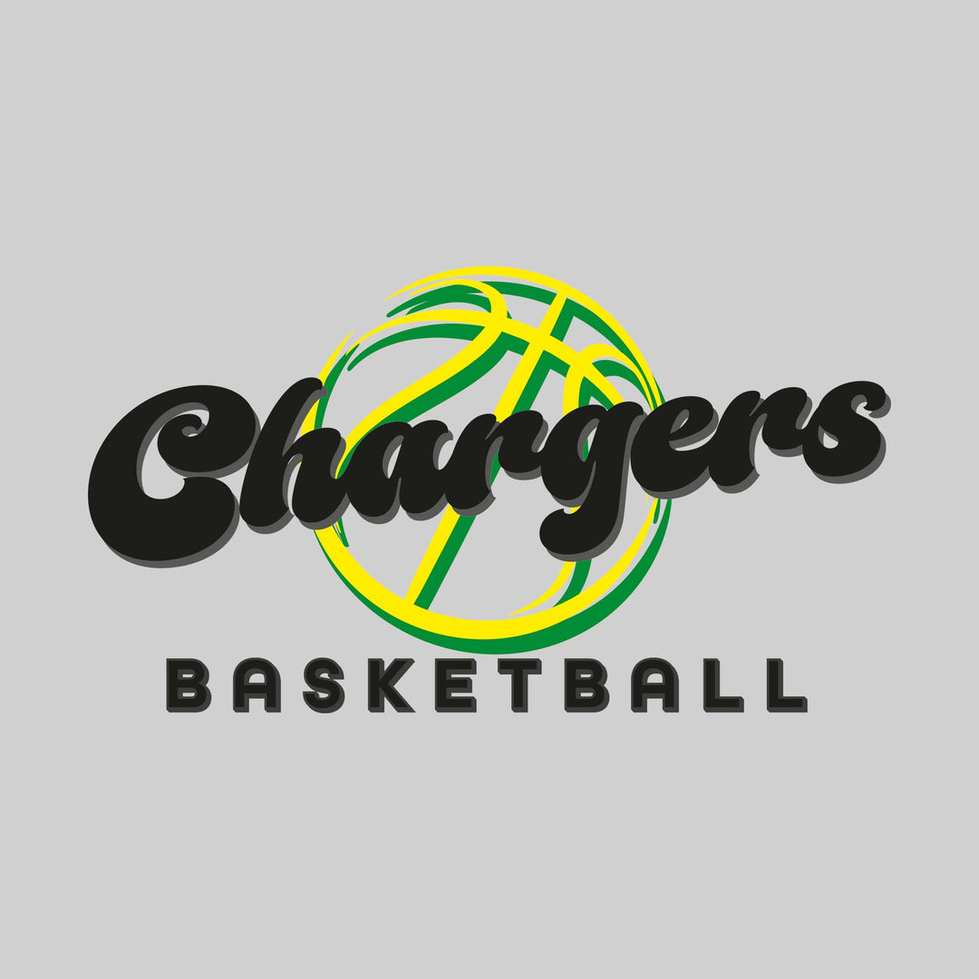 Midland Dow Chargers - Basketball - Retro Chargers Text with Abstract Basketball Outline