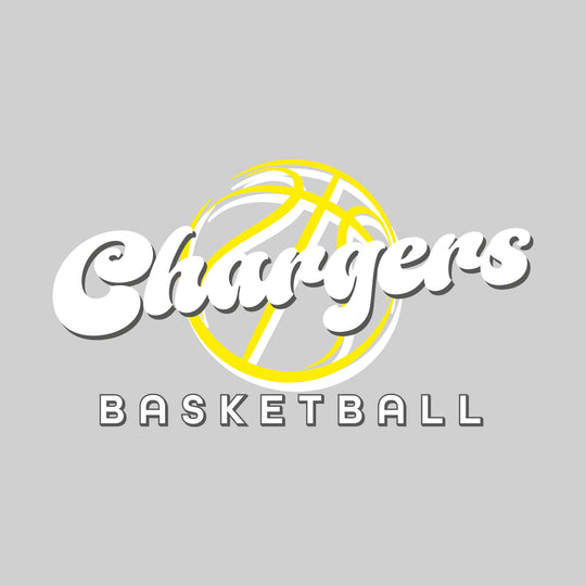 Midland Dow Chargers - Basketball - Retro Chargers Text with Abstract Basketball Outline