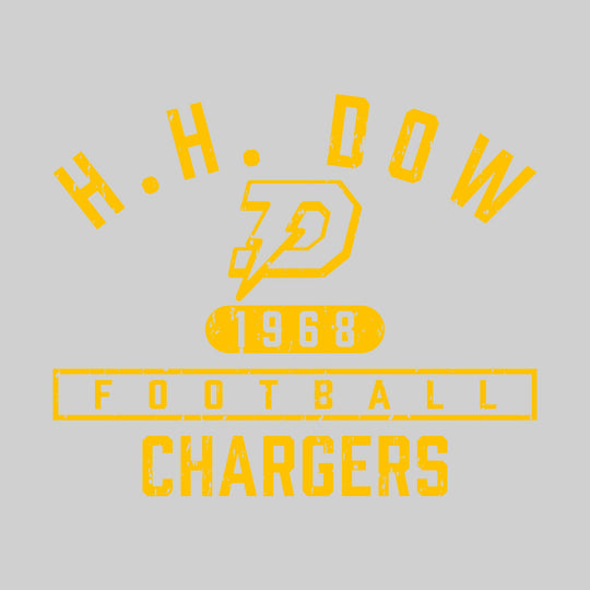 Midland Dow Chargers - Football - Arched School Name Over Mascot - Distressed