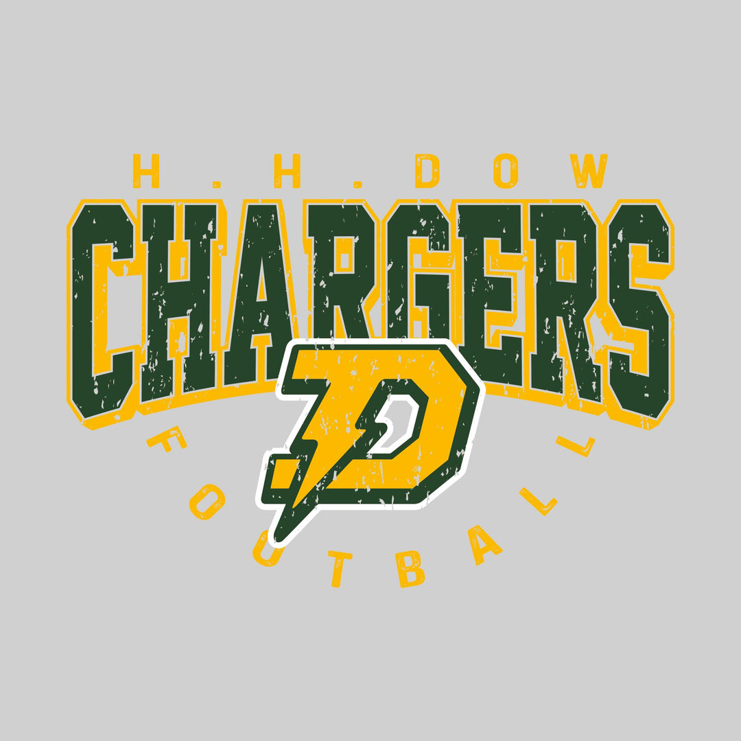 Midland Dow Chargers - Football - Distressed Text with Mascot and Arched Football