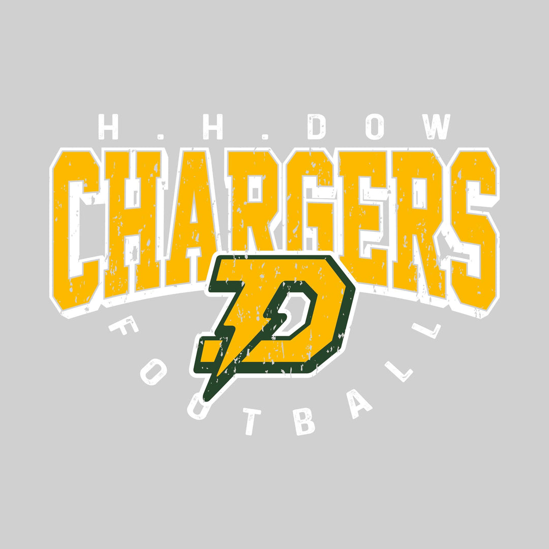 Midland Dow Chargers - Football - Distressed Text with Mascot and Arched Football