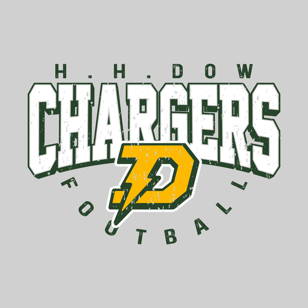 Midland Dow Chargers - Football - Distressed Text with Mascot and Arched Football