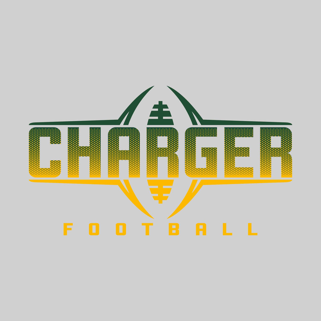 Midland Dow Chargers - Football - Football Shape Bracketing Mascot Name with Hex Pattern