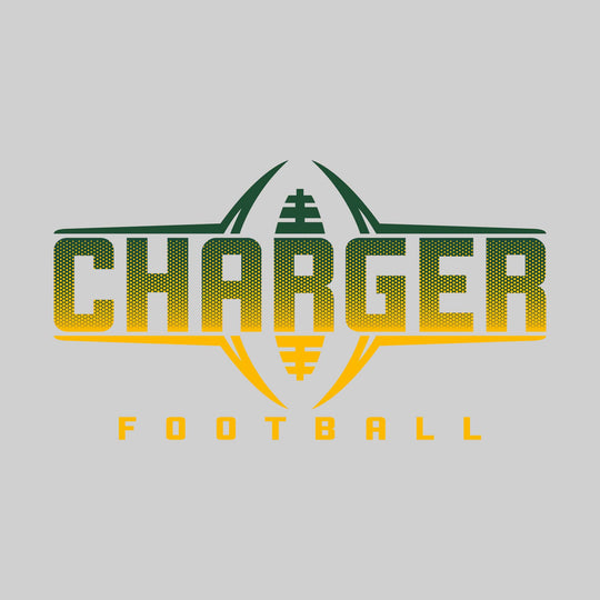 Midland Dow Chargers - Football - Football Shape Bracketing Mascot Name with Hex Pattern