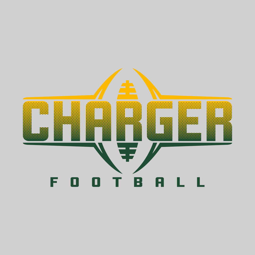 Midland Dow Chargers - Football - Football Shape Bracketing Mascot Name with Hex Pattern
