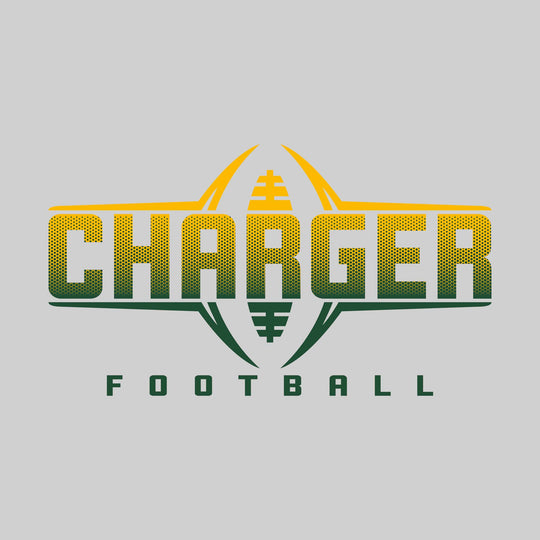 Midland Dow Chargers - Football - Football Shape Bracketing Mascot Name with Hex Pattern