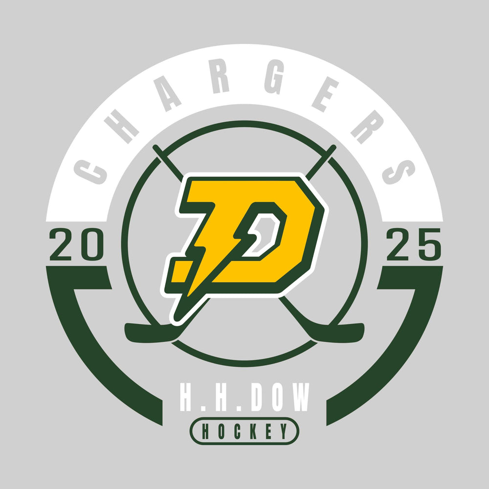 Midland Dow Chargers - Hockey - Circle Design with Crossed Sticks and Center Logo