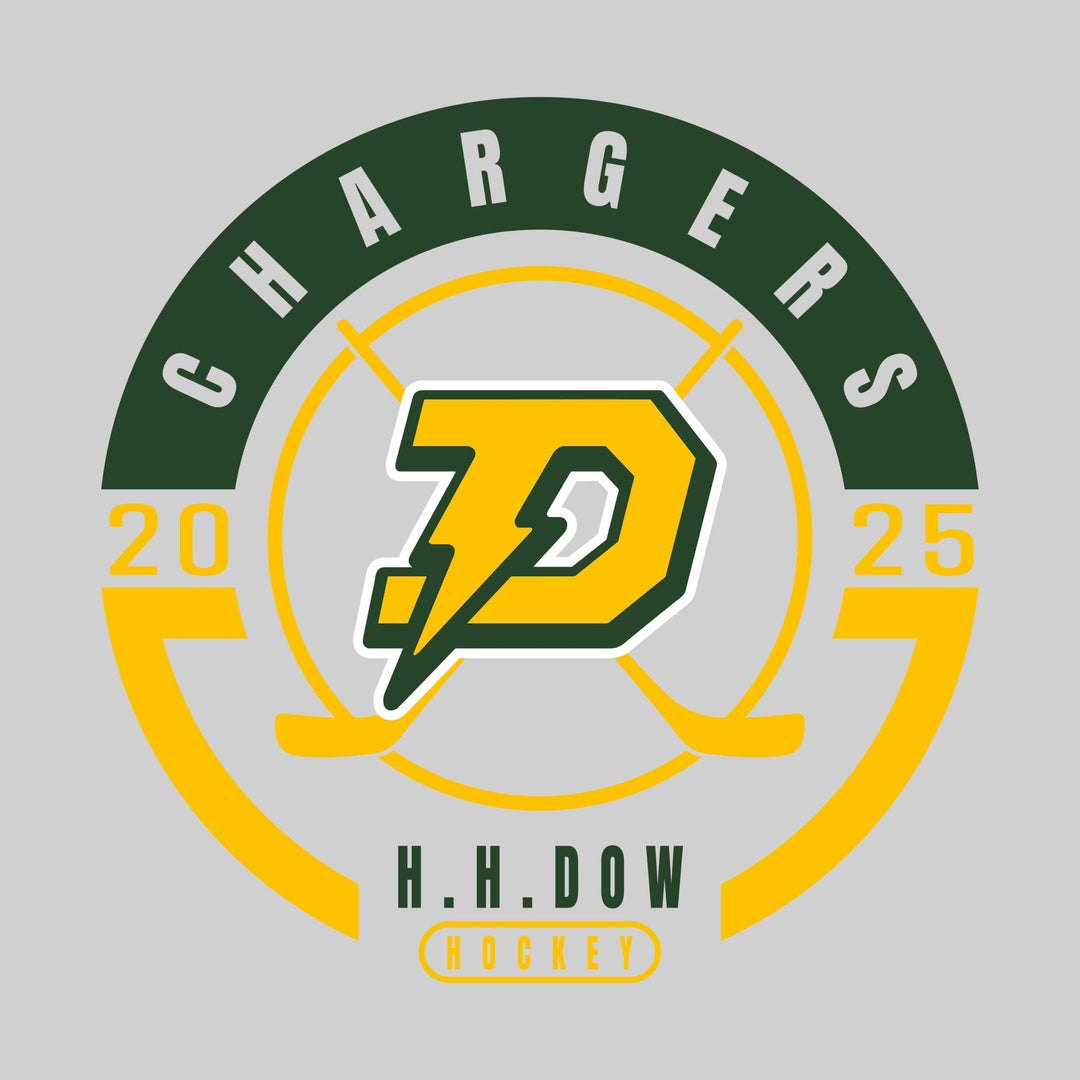 Midland Dow Chargers - Hockey - Circle Design with Crossed Sticks and Center Logo