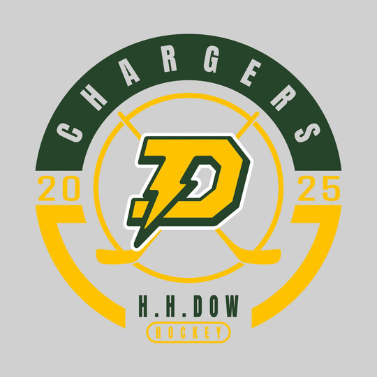 Midland Dow Chargers - Hockey - Circle Design with Crossed Sticks and Center Logo