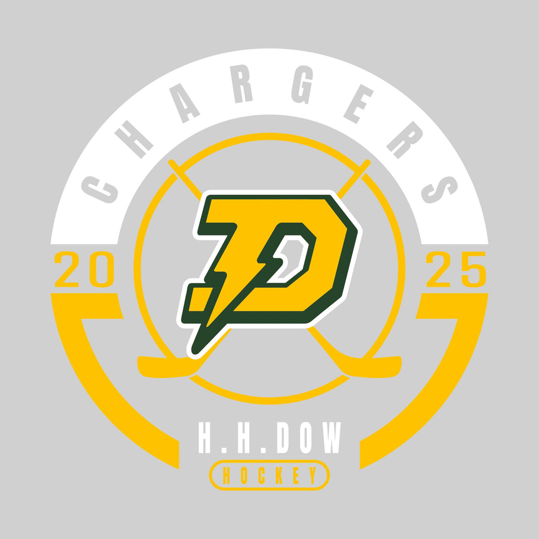 Midland Dow Chargers - Hockey - Circle Design with Crossed Sticks and Center Logo