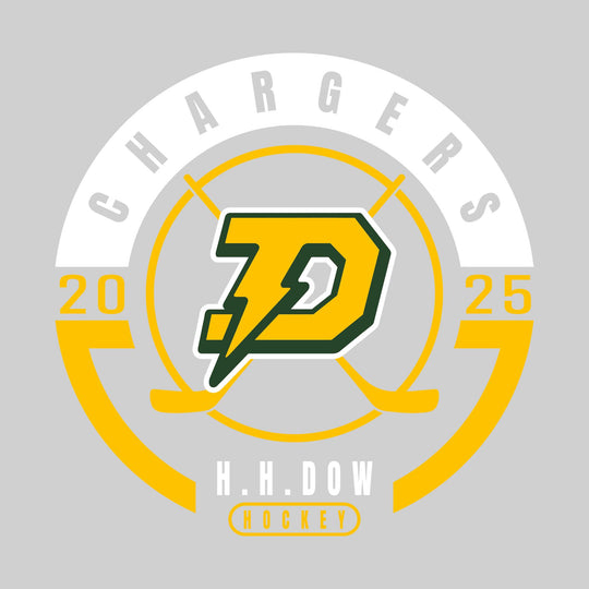 Midland Dow Chargers - Hockey - Circle Design with Crossed Sticks and Center Logo