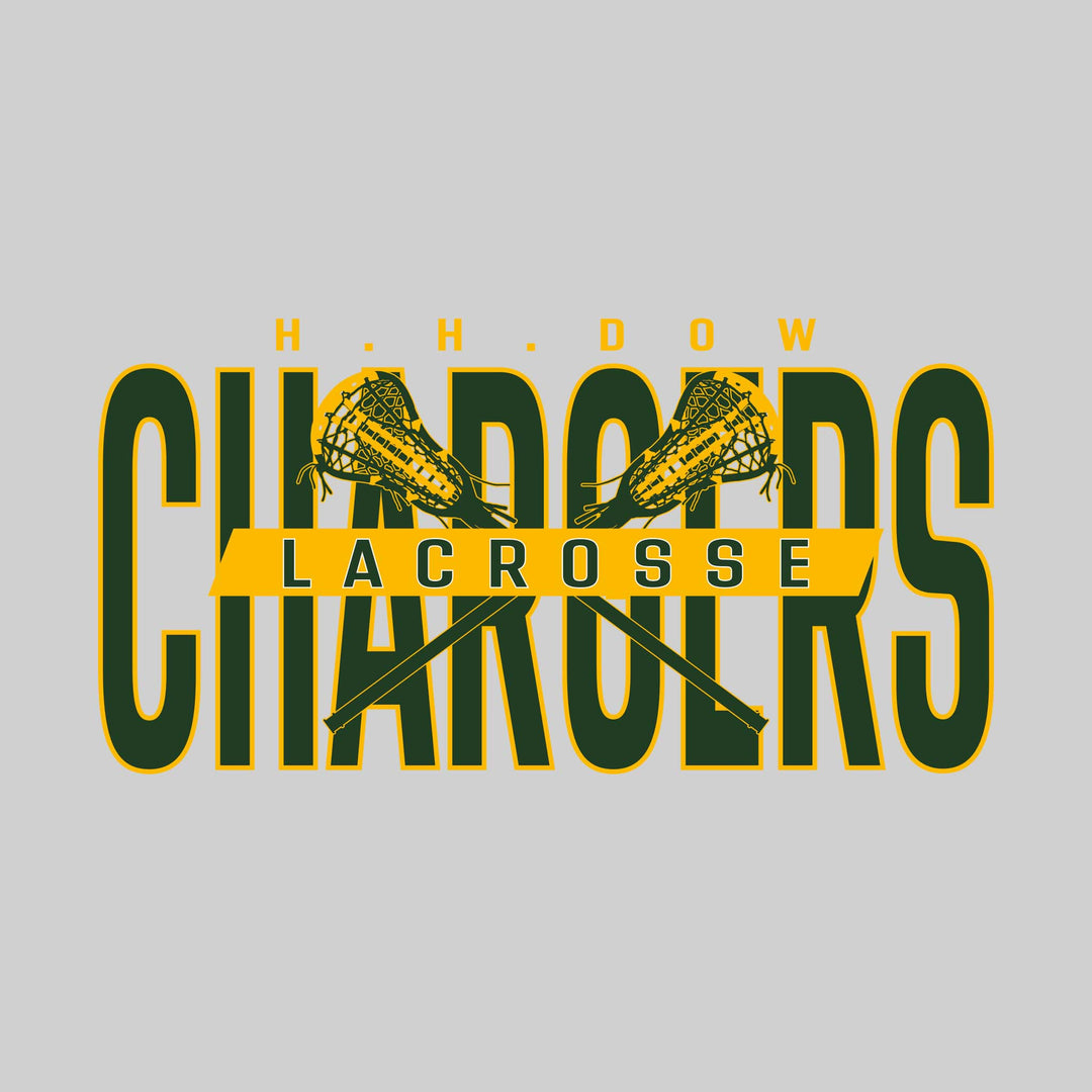 Midland Dow Chargers - Lacrosse - Oversized Text with Crossed Lacrosse Sticks