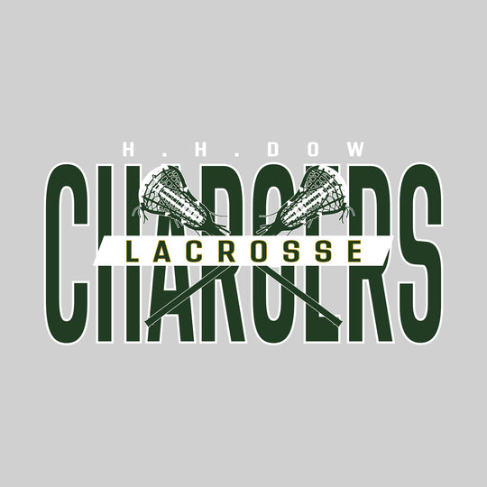 Midland Dow Chargers - Lacrosse - Oversized Text with Crossed Lacrosse Sticks