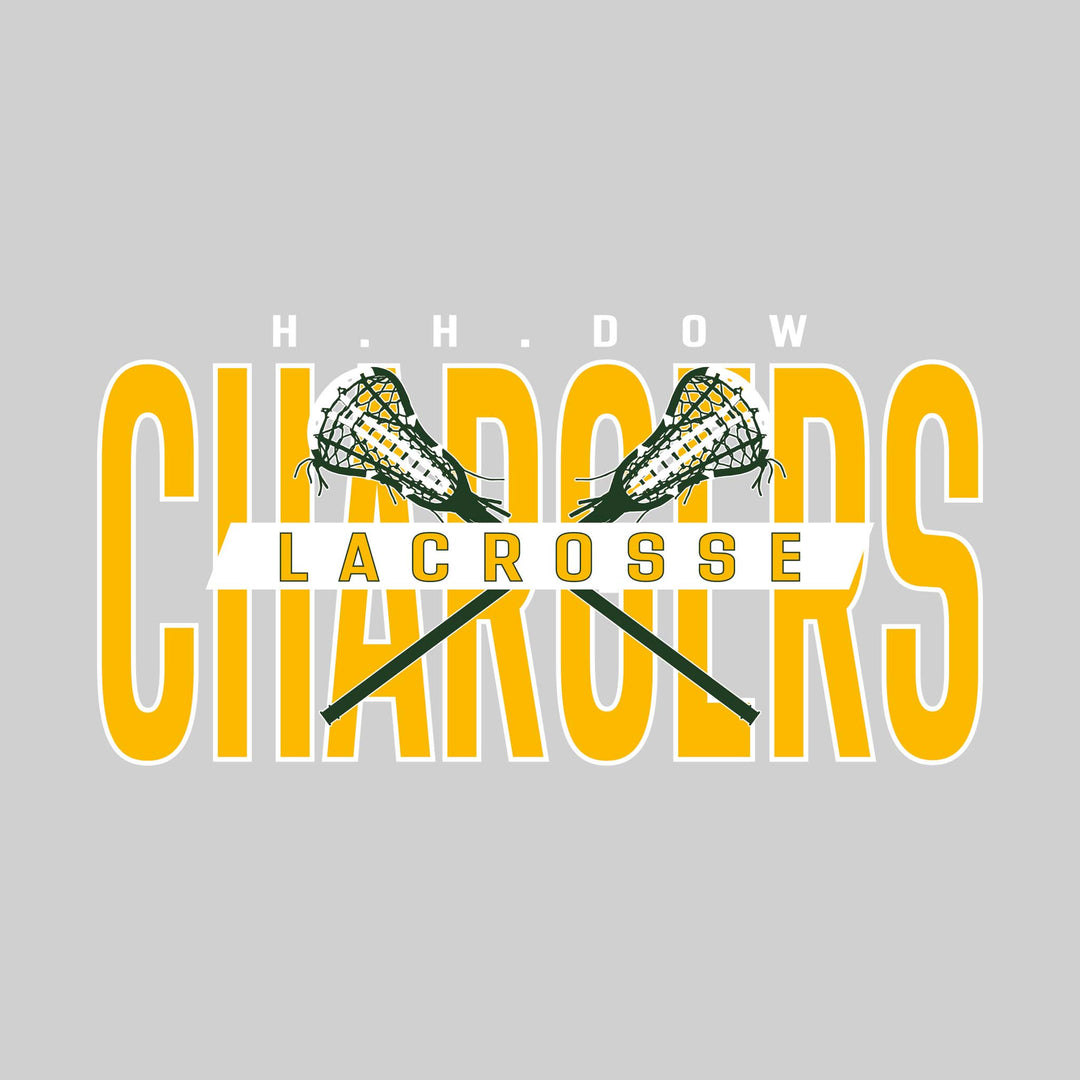 Midland Dow Chargers - Lacrosse - Oversized Text with Crossed Lacrosse Sticks