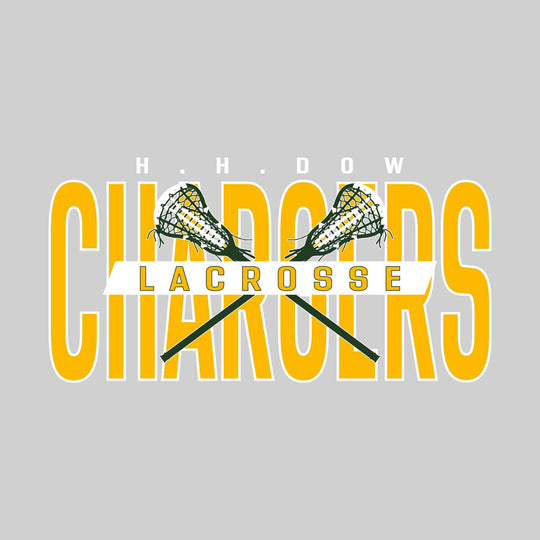 Midland Dow Chargers - Lacrosse - Oversized Text with Crossed Lacrosse Sticks