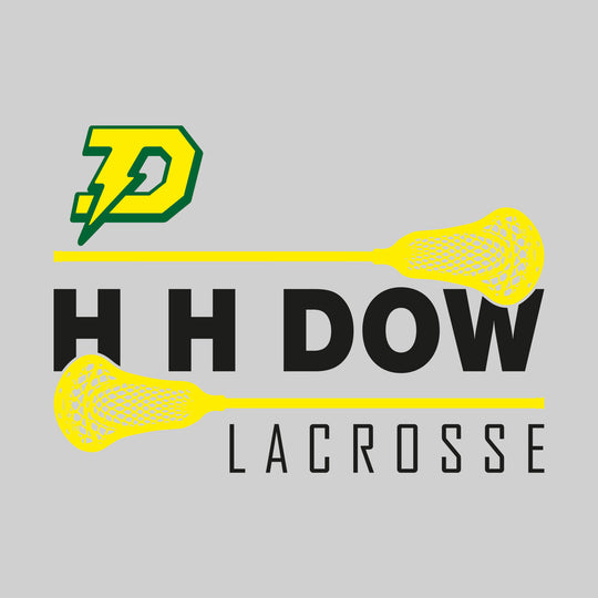 Midland Dow Chargers - Lacrosse - School Name Bracketed by Lacrosse Sticks with Mascot