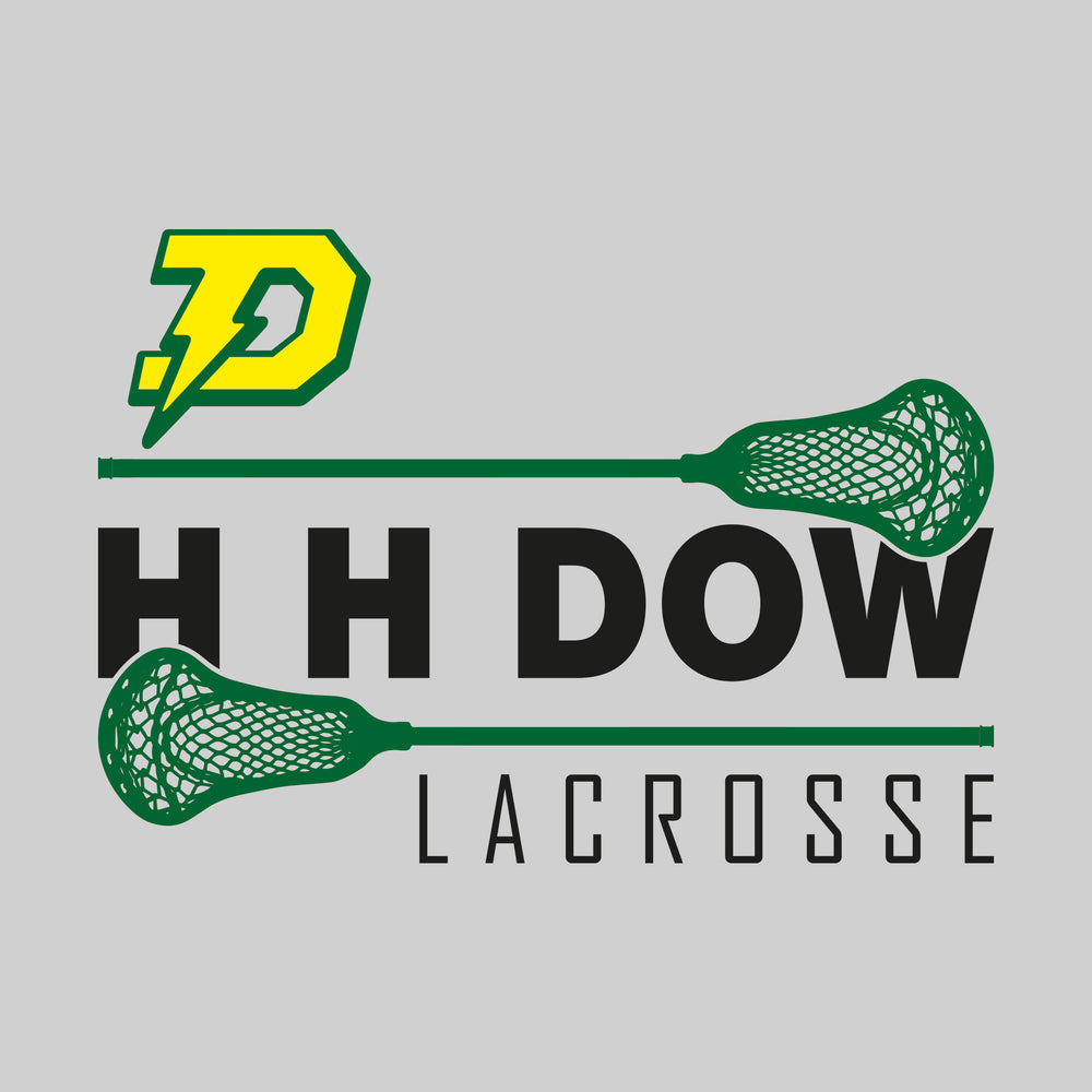 Midland Dow Chargers - Lacrosse - School Name Bracketed by Lacrosse Sticks with Mascot