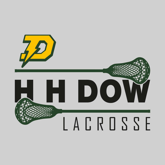 Midland Dow Chargers - Lacrosse - School Name Bracketed by Lacrosse Sticks with Mascot