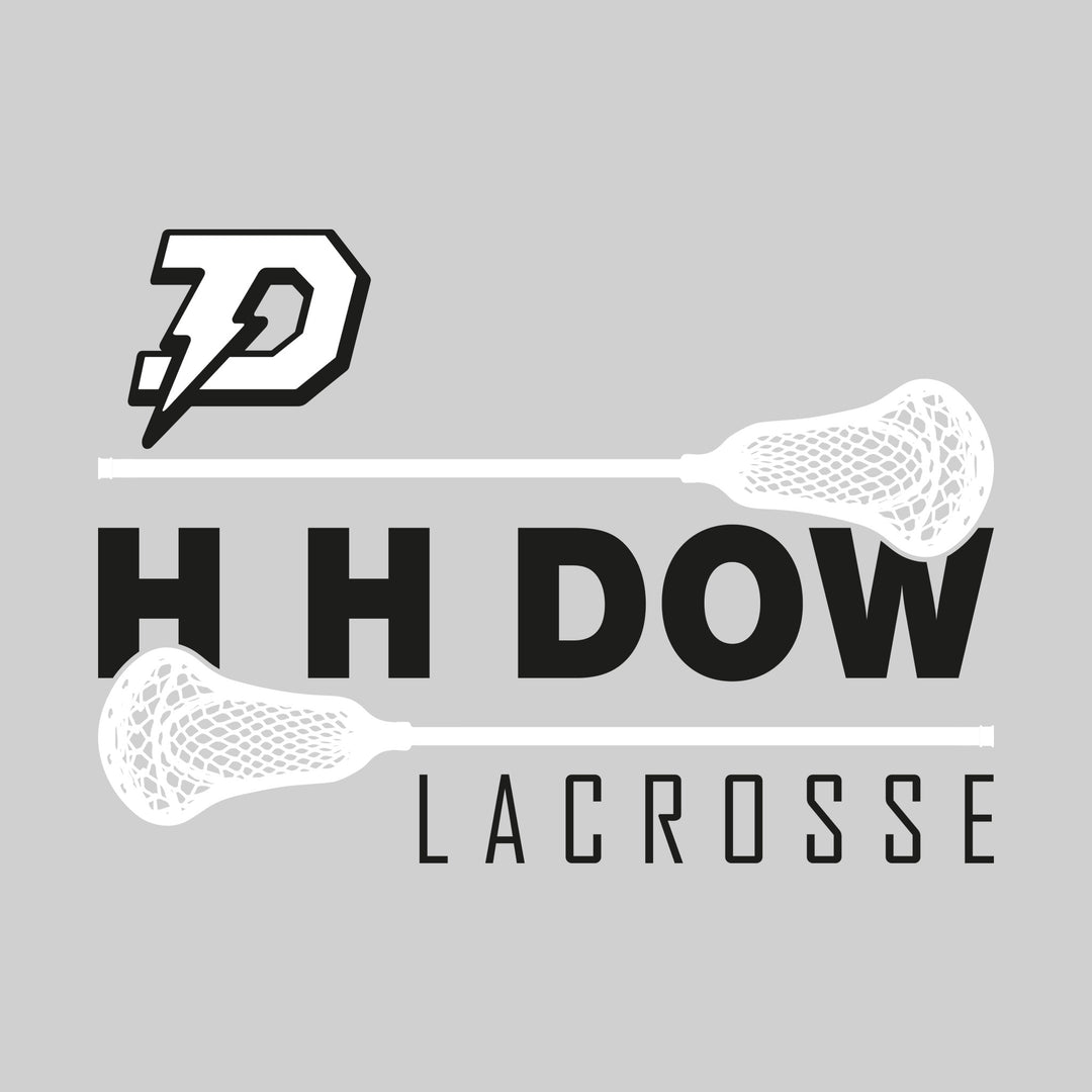 Midland Dow Chargers - Lacrosse - School Name Bracketed by Lacrosse Sticks with Mascot