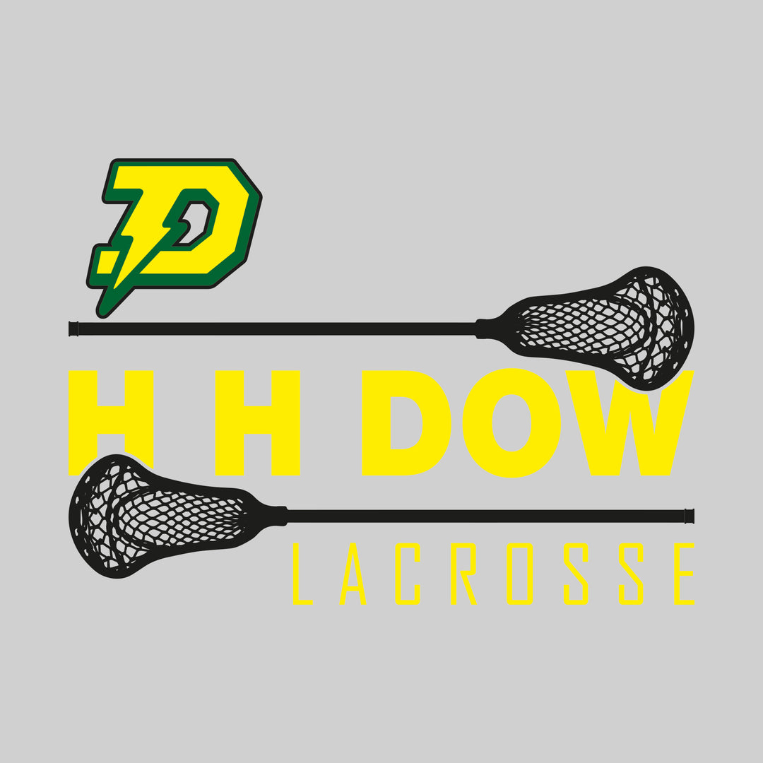 Midland Dow Chargers - Lacrosse - School Name Bracketed by Lacrosse Sticks with Mascot