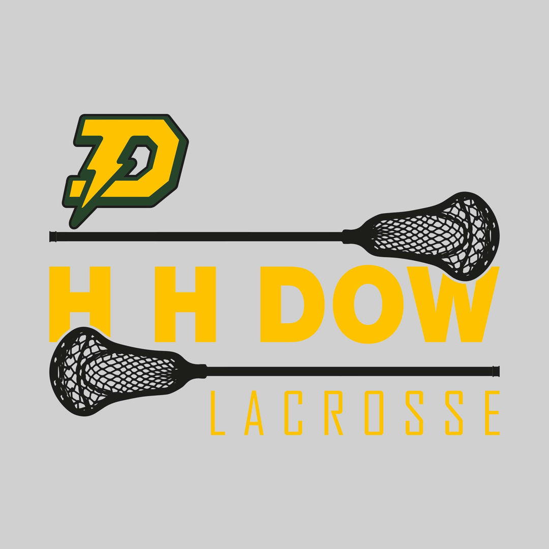 Midland Dow Chargers - Lacrosse - School Name Bracketed by Lacrosse Sticks with Mascot