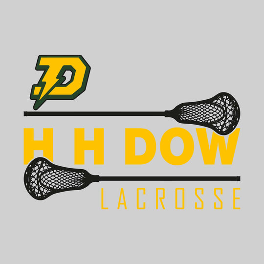 Midland Dow Chargers - Lacrosse - School Name Bracketed by Lacrosse Sticks with Mascot