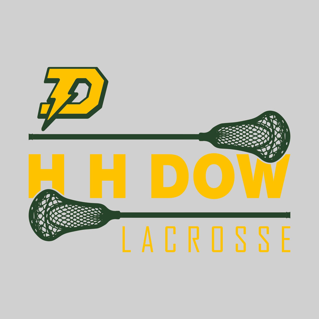 Midland Dow Chargers - Lacrosse - School Name Bracketed by Lacrosse Sticks with Mascot