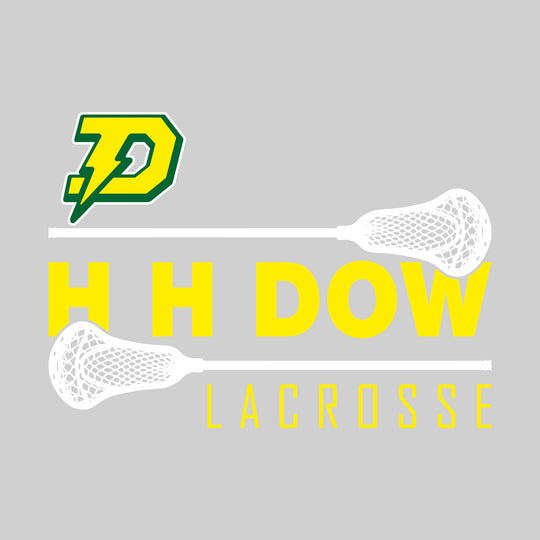 Midland Dow Chargers - Lacrosse - School Name Bracketed by Lacrosse Sticks with Mascot