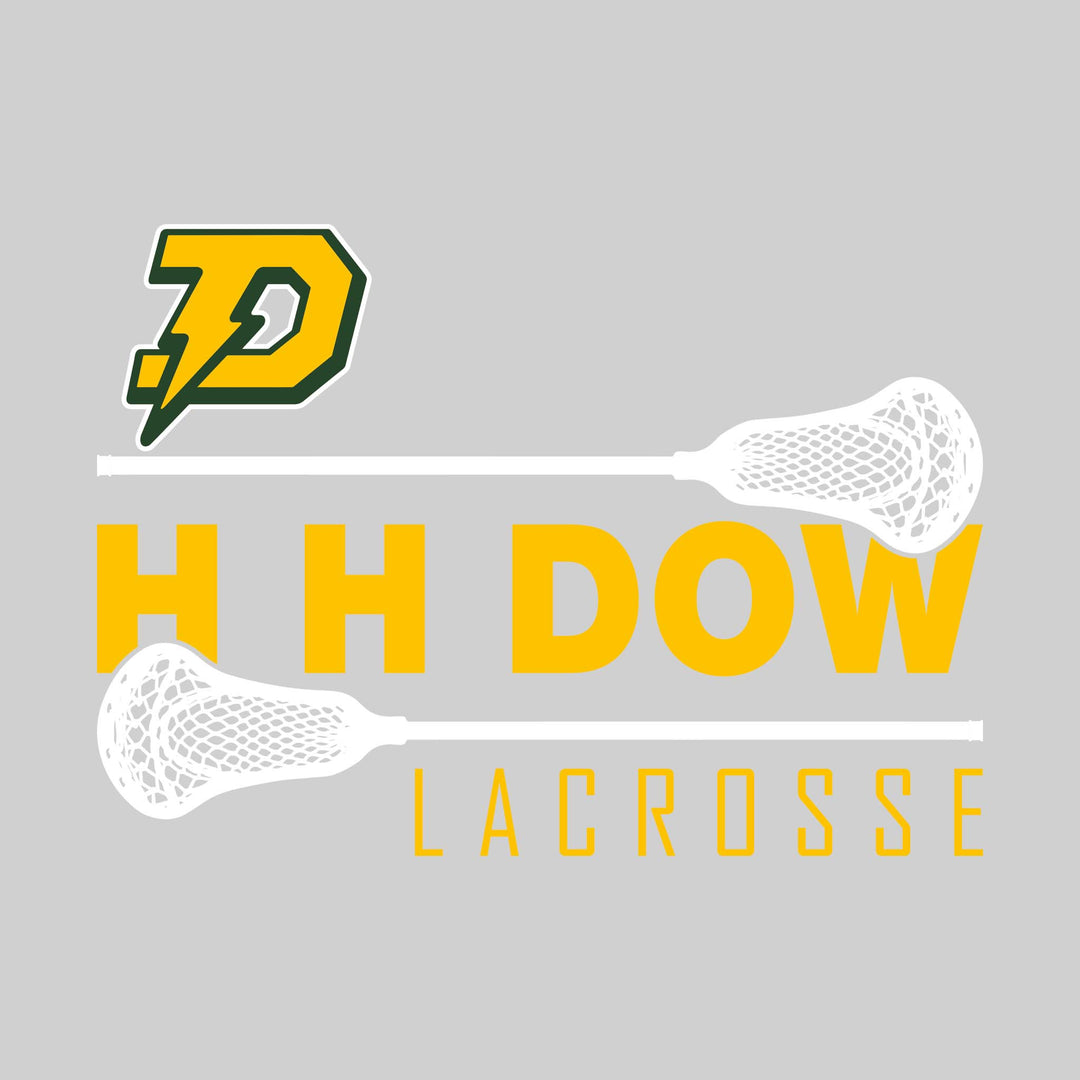 Midland Dow Chargers - Lacrosse - School Name Bracketed by Lacrosse Sticks with Mascot