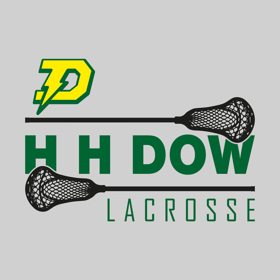 Midland Dow Chargers - Lacrosse - School Name Bracketed by Lacrosse Sticks with Mascot