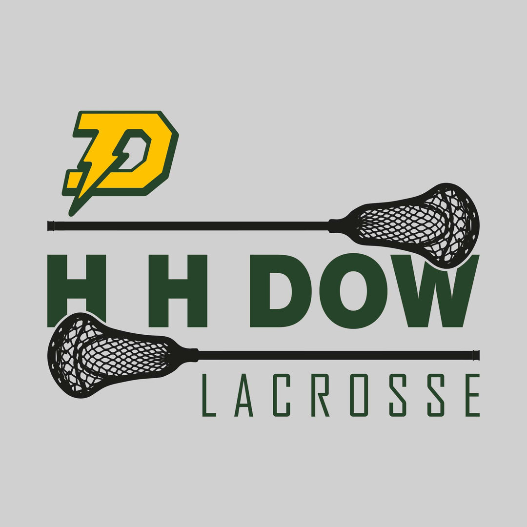 Midland Dow Chargers - Lacrosse - School Name Bracketed by Lacrosse Sticks with Mascot