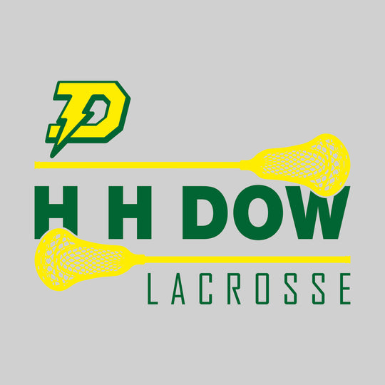 Midland Dow Chargers - Lacrosse - School Name Bracketed by Lacrosse Sticks with Mascot