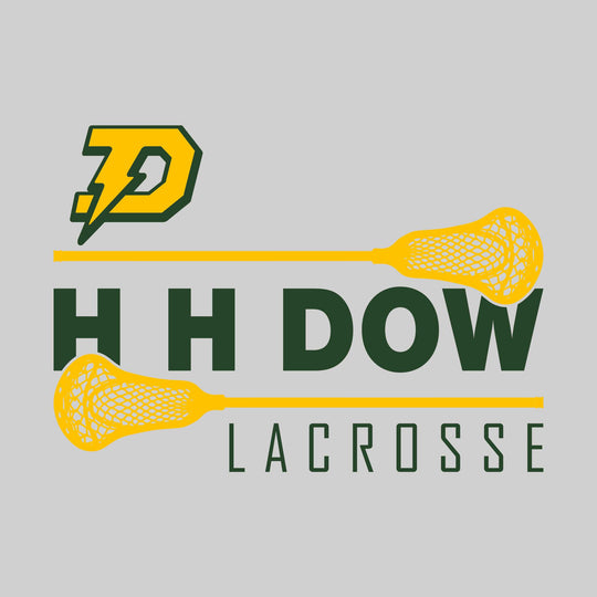 Midland Dow Chargers - Lacrosse - School Name Bracketed by Lacrosse Sticks with Mascot