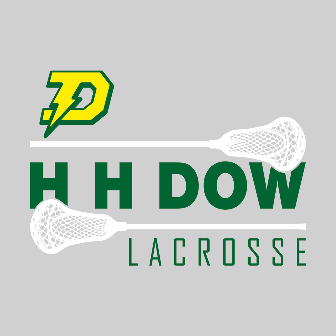 Midland Dow Chargers - Lacrosse - School Name Bracketed by Lacrosse Sticks with Mascot