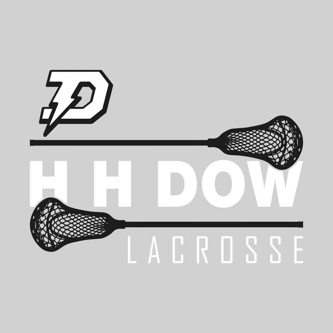 Midland Dow Chargers - Lacrosse - School Name Bracketed by Lacrosse Sticks with Mascot