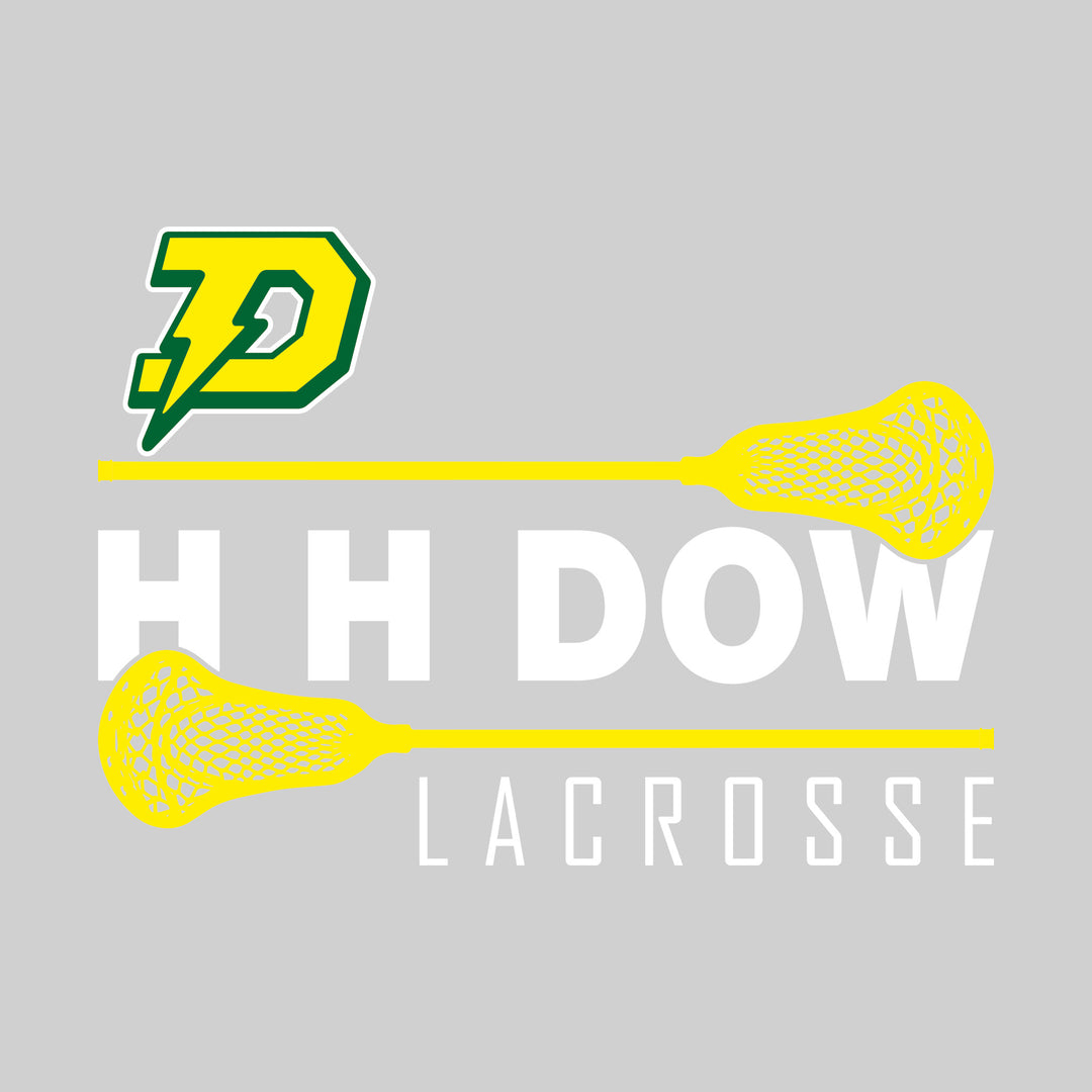 Midland Dow Chargers - Lacrosse - School Name Bracketed by Lacrosse Sticks with Mascot