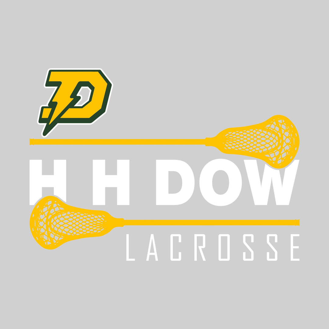 Midland Dow Chargers - Lacrosse - School Name Bracketed by Lacrosse Sticks with Mascot