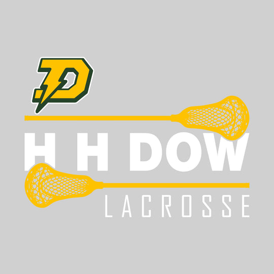 Midland Dow Chargers - Lacrosse - School Name Bracketed by Lacrosse Sticks with Mascot