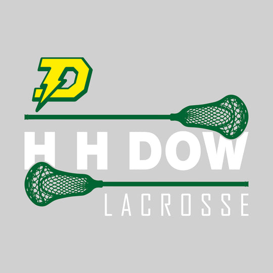 Midland Dow Chargers - Lacrosse - School Name Bracketed by Lacrosse Sticks with Mascot