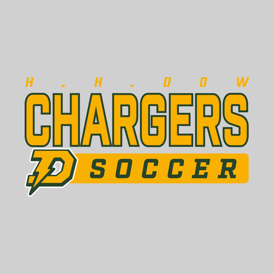 Midland Dow Chargers - Soccer - Outlined Mascot Name with Mascot &amp; Soccer