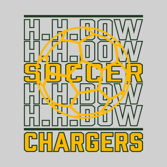 Midland Dow Chargers - Soccer - Repeated School Name with Soccer Ball Outline
