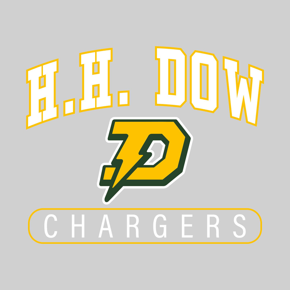Midland Dow Chargers - Spirit Wear - Arched Outlined School Name Over Mascot